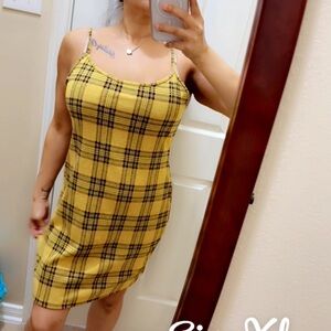 Stylish Yellow Plaid Mini Dress